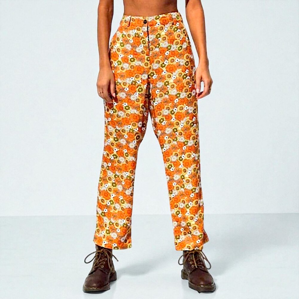 Her Pony The Label Honey Punch retro 70's groovy floral high rise pants W's 8